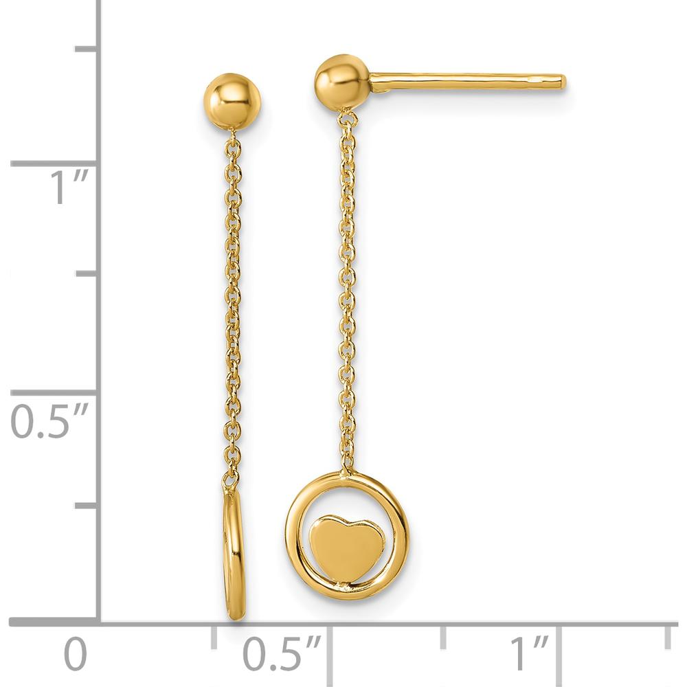 14K Yellow Gold Polished Heart in Circle Drop Earrings - 30mm Length by 0