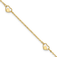 14K Yellow Gold Polished Heart-in-Heart Links Anklet with Adjustable 1" Extender - 10" Total Length