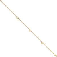 14K Yellow Gold Polished Heart-in-Heart Links Anklet with Adjustable 1" Extender - 10" Total Length
