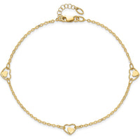 14K Yellow Gold Polished Heart-in-Heart Links Anklet with Adjustable 1" Extender - 10" Total Length