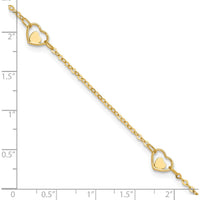 14K Yellow Gold Polished Heart-in-Heart Links Anklet with Adjustable 1" Extender - 10" Total Length