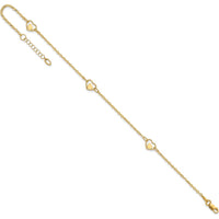 14K Yellow Gold Polished Heart-in-Heart Links Anklet with Adjustable 1" Extender - 10" Total Length