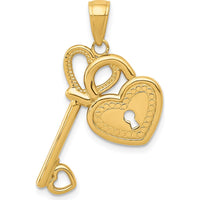 14K Yellow Gold Polished Heart Key and Lock Pendant Charm by Oro Pregiato