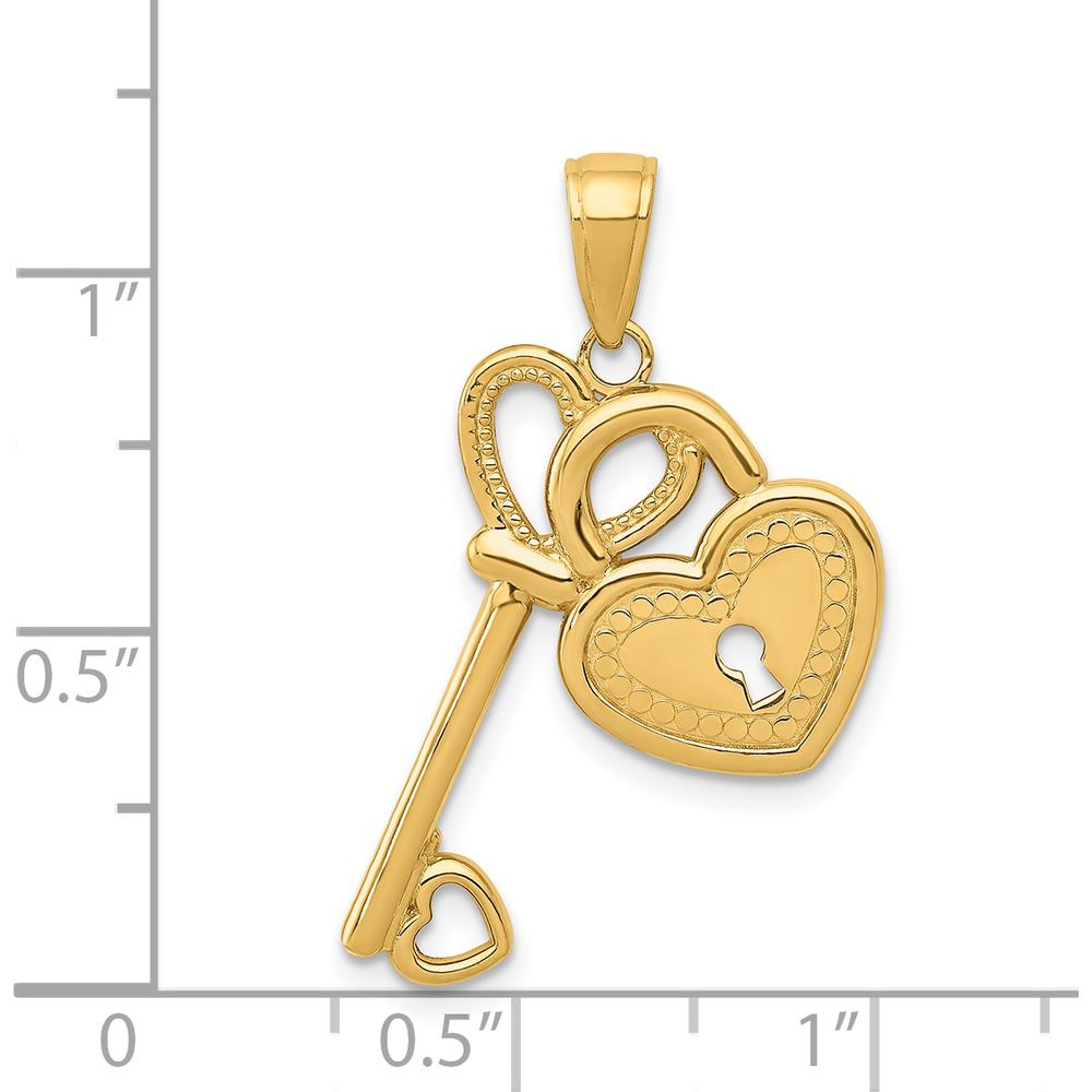 14K Yellow Gold Polished Heart Key and Lock Pendant Charm by Oro Pregiato