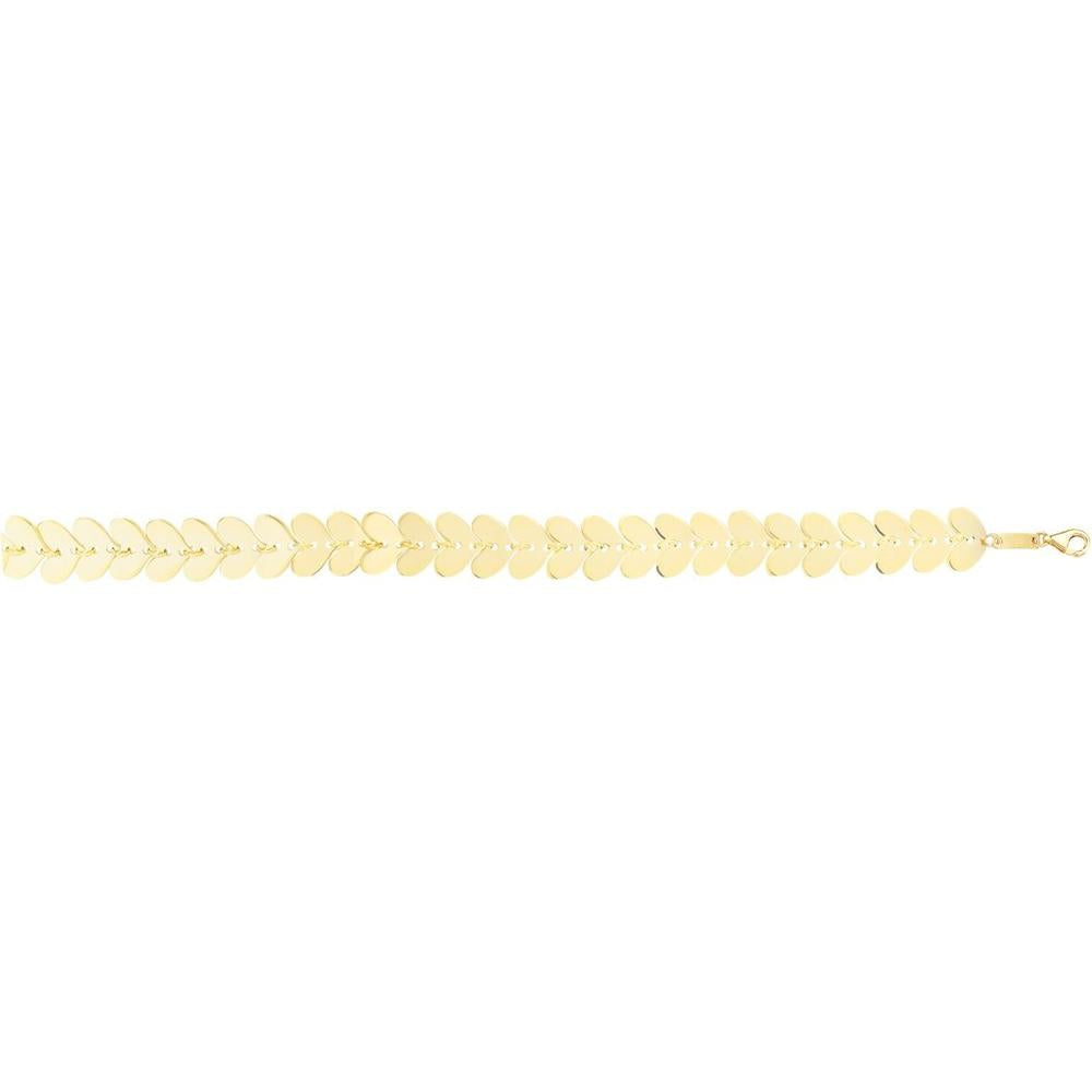 14K Yellow Gold Polished Heart Link 7.5" Chain Bracelet with Pear Shaped Lobster Clasp by Orozza Fine Jewelry