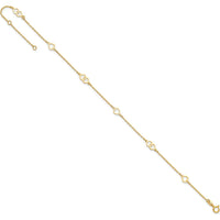 14K Yellow Gold Polished Heart Links and Cable Chain Anklet - 10" Length with Adjustable 1" Extender