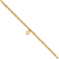 14K Yellow Gold Polished Heart Lock Charm Fancy Link Bracelet - 7.5" by Oro Pregiato