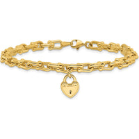 14K Yellow Gold Polished Heart Lock Charm Fancy Link Bracelet - 7.5" by Oro Pregiato