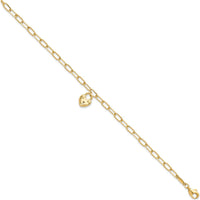14K Yellow Gold Polished Heart Lock Charm Paperclip Link Bracelet - 7.5" Length by 0