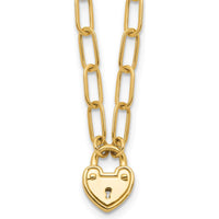 14K Yellow Gold Polished Heart Lock Charm Paperclip Link Necklace - 17.25" by 0