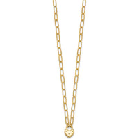 14K Yellow Gold Polished Heart Lock Charm Paperclip Link Necklace - 17.25" by 0