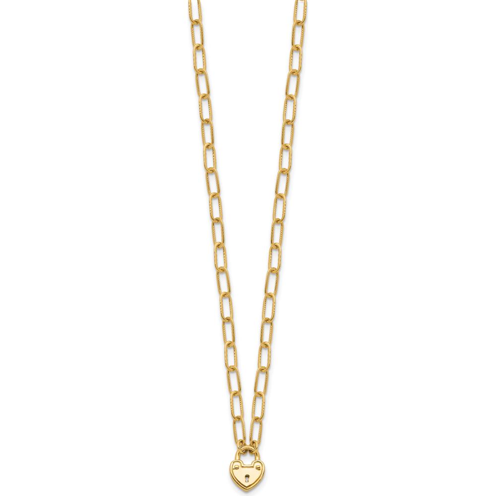 14K Yellow Gold Polished Heart Lock Charm Paperclip Link Necklace - 17.25" by 0