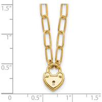 14K Yellow Gold Polished Heart Lock Charm Paperclip Link Necklace - 17.25" by 0