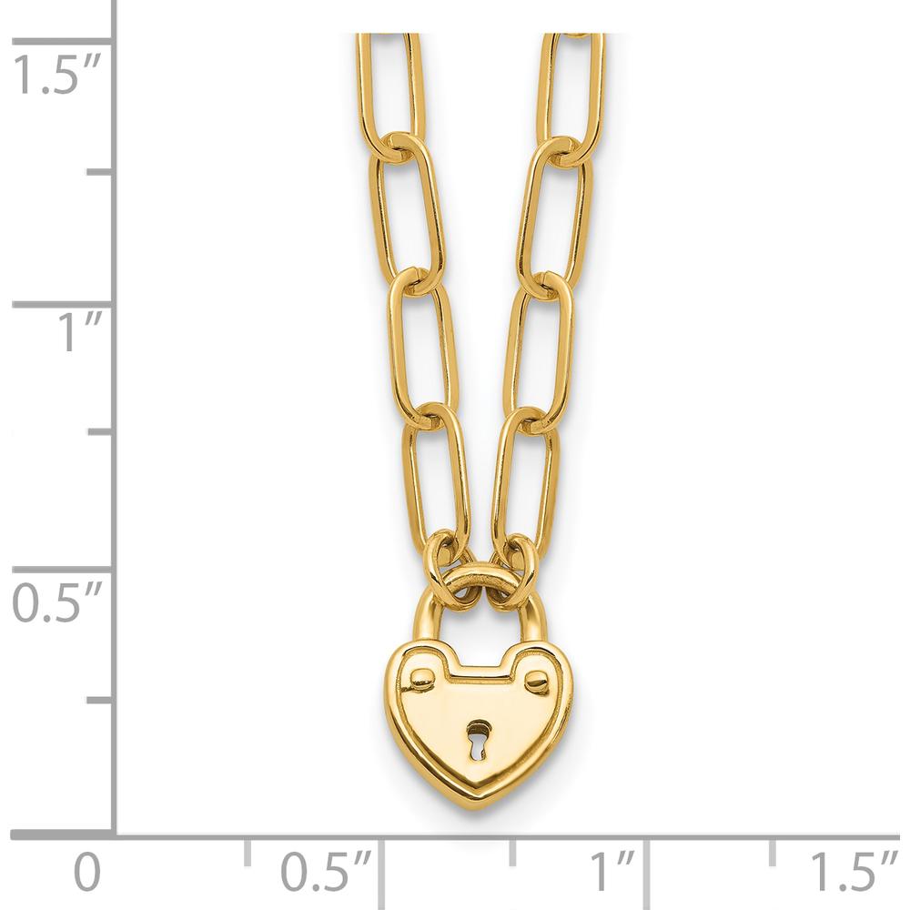 14K Yellow Gold Polished Heart Lock Charm Paperclip Link Necklace - 17.25" by 0