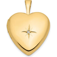 14K Yellow Gold Polished Heart Locket with Round Diamond - 0.01 Carat Total Diamond Weight by Monteluci Fine Jewelry