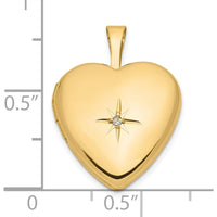 14K Yellow Gold Polished Heart Locket with Round Diamond - 0.01 Carat Total Diamond Weight by Monteluci Fine Jewelry