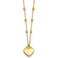 14K Yellow Gold Polished Heart Pendant Necklace with Beaded Chain and 2-Inch Extender by 0
