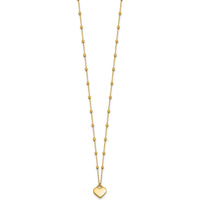 14K Yellow Gold Polished Heart Pendant Necklace with Beaded Chain and 2-Inch Extender by 0