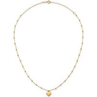 14K Yellow Gold Polished Heart Pendant Necklace with Beaded Chain and 2-Inch Extender by 0