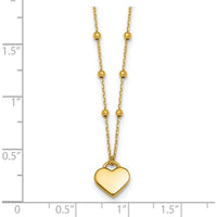 14K Yellow Gold Polished Heart Pendant Necklace with Beaded Chain and 2-Inch Extender by 0