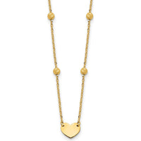 14K Yellow Gold Polished Heart Pendant Necklace with Diamond-cut Beads - 17.5" Length Plus 2" Extender by 0