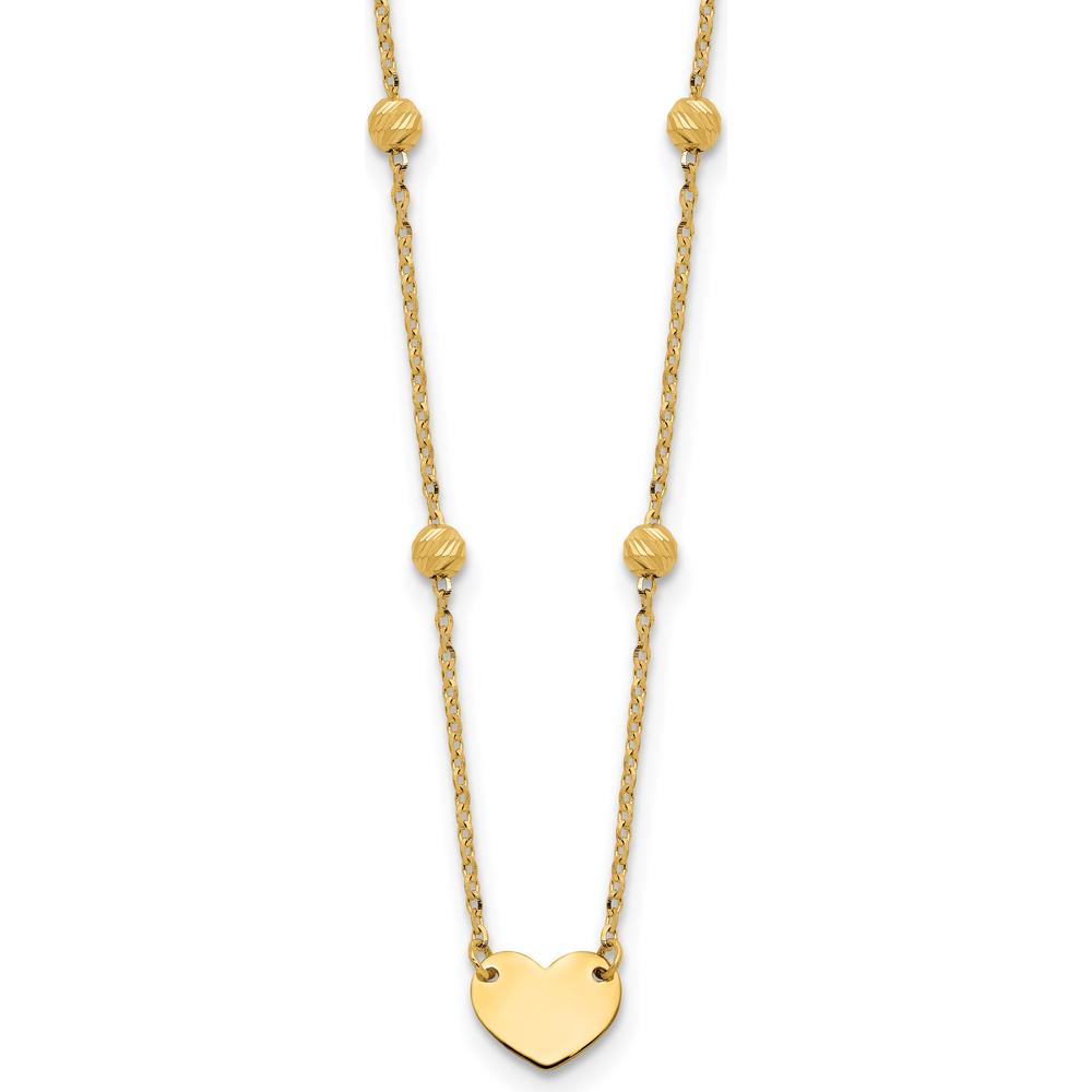 14K Yellow Gold Polished Heart Pendant Necklace with Diamond-cut Beads - 17.5" Length Plus 2" Extender by 0