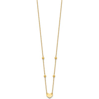 14K Yellow Gold Polished Heart Pendant Necklace with Diamond-cut Beads - 17.5" Length Plus 2" Extender by 0