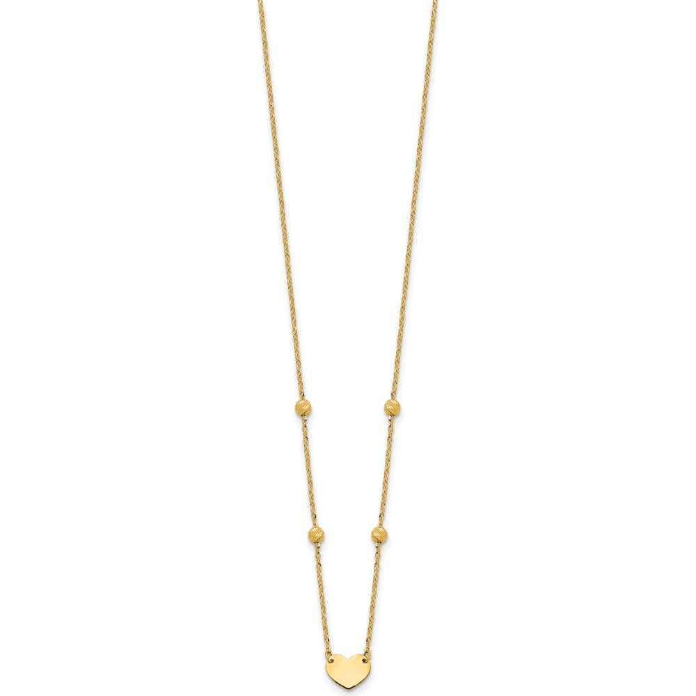 14K Yellow Gold Polished Heart Pendant Necklace with Diamond-cut Beads - 17.5" Length Plus 2" Extender by 0
