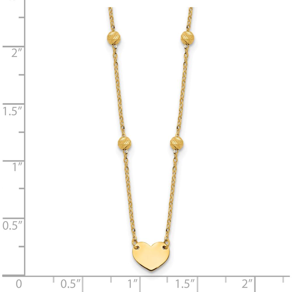14K Yellow Gold Polished Heart Pendant Necklace with Diamond-cut Beads - 17.5" Length Plus 2" Extender by 0