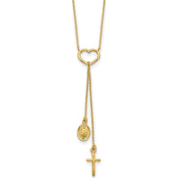 14K Yellow Gold Polished Heart Pendant with Dangle Cross and Miraculous Medal 17" Y-Necklace by 0