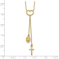 14K Yellow Gold Polished Heart Pendant with Dangle Cross and Miraculous Medal 17" Y-Necklace by 0