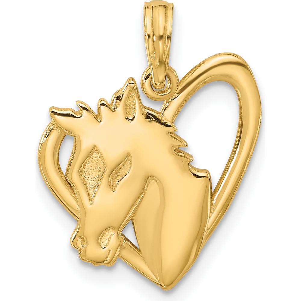 14K Yellow Gold Polished Heart Pendant with Horse Design by Oro Pregiato