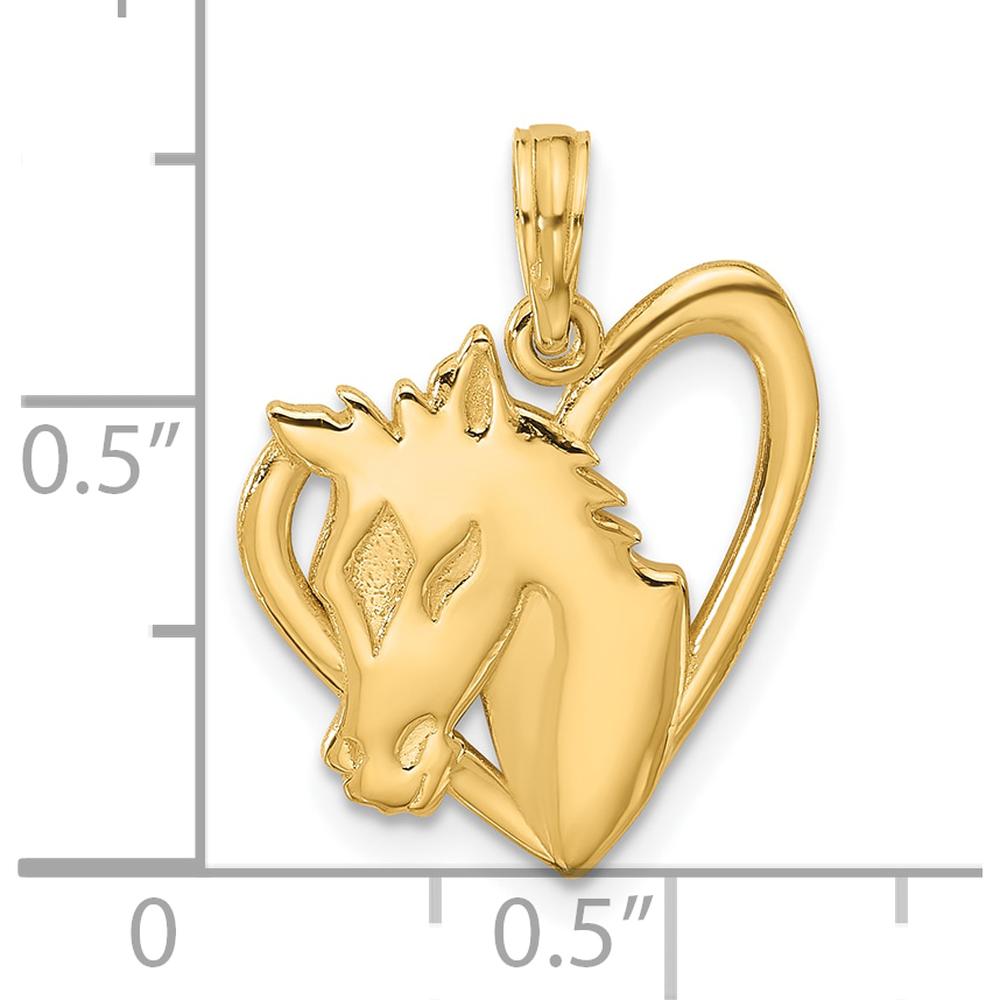 14K Yellow Gold Polished Heart Pendant with Horse Design by Oro Pregiato