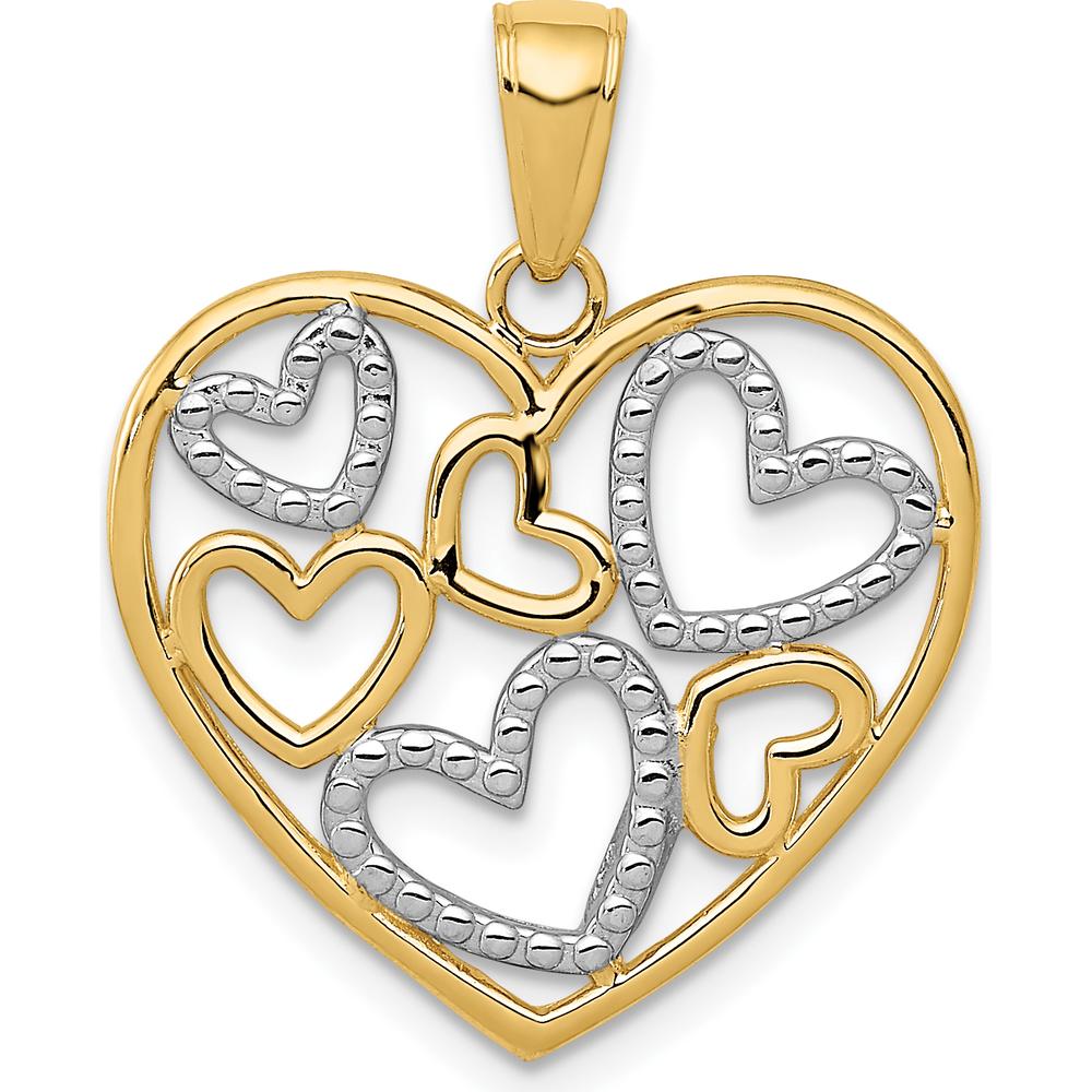 14K Yellow Gold Polished Heart Pendant with Rhodium Accents by Oro Pregiato