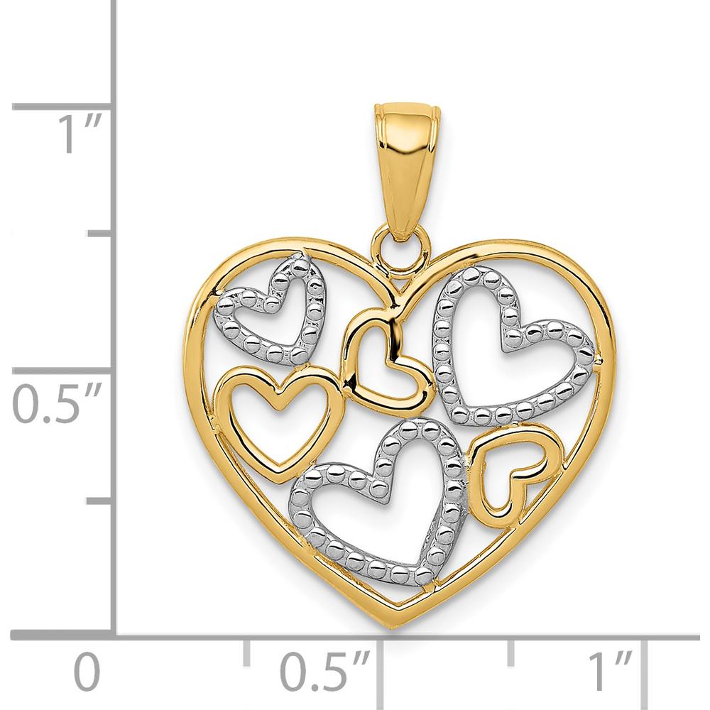 14K Yellow Gold Polished Heart Pendant with Rhodium Accents by Oro Pregiato