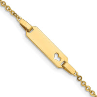 14K Yellow Gold Polished Heart Plate Child ID Bracelet - 6" Cable Chain with Lobster Clasp by Oro Pregiato