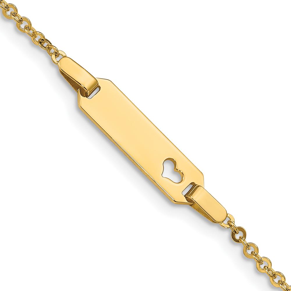 14K Yellow Gold Polished Heart Plate Child ID Bracelet - 6" Cable Chain with Lobster Clasp by Oro Pregiato