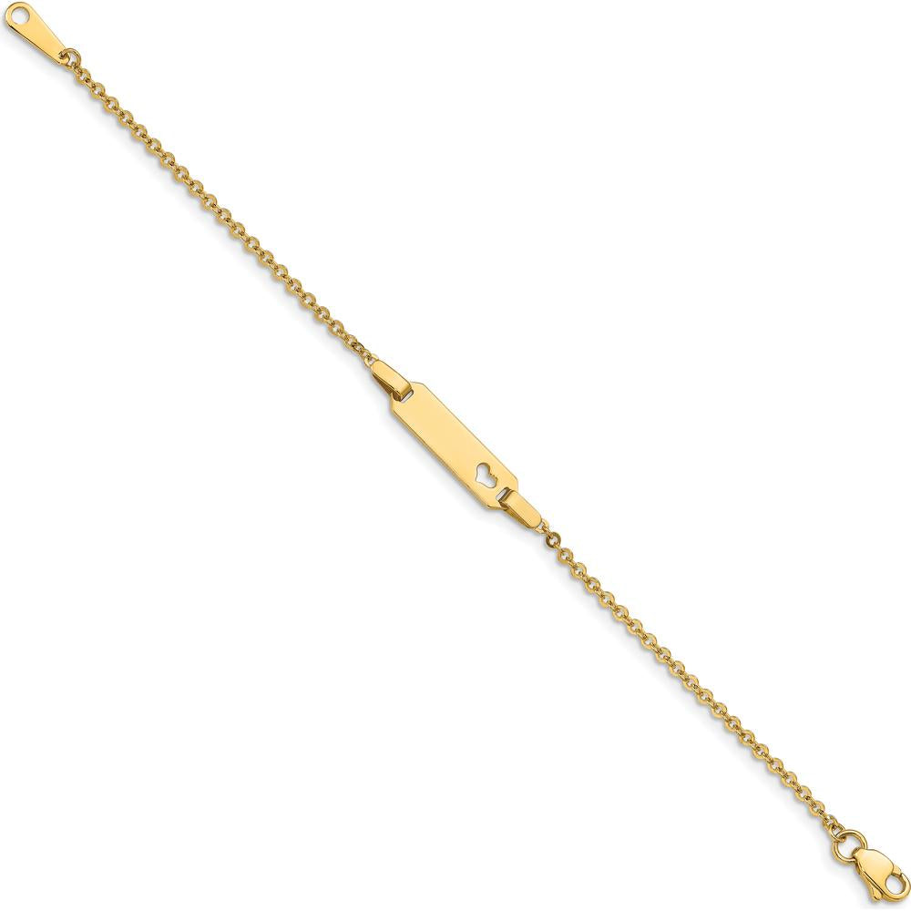 14K Yellow Gold Polished Heart Plate Child ID Bracelet - 6" Cable Chain with Lobster Clasp by Oro Pregiato