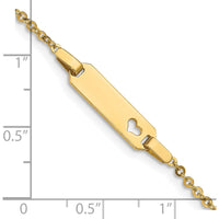 14K Yellow Gold Polished Heart Plate Child ID Bracelet - 6" Cable Chain with Lobster Clasp by Oro Pregiato