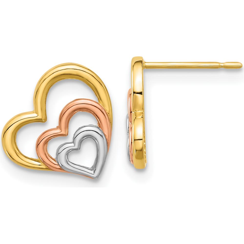 14K Yellow Gold Polished Heart Post Earrings with Rose and White Rhodium Accents by 0