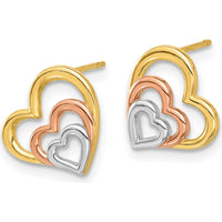 14K Yellow Gold Polished Heart Post Earrings with Rose and White Rhodium Accents by 0