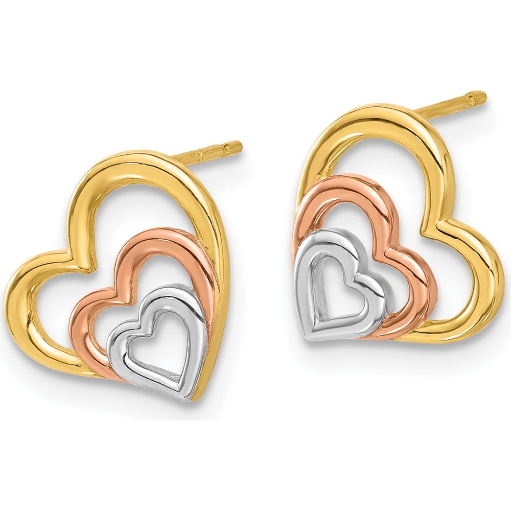 14K Yellow Gold Polished Heart Post Earrings with Rose and White Rhodium Accents by 0