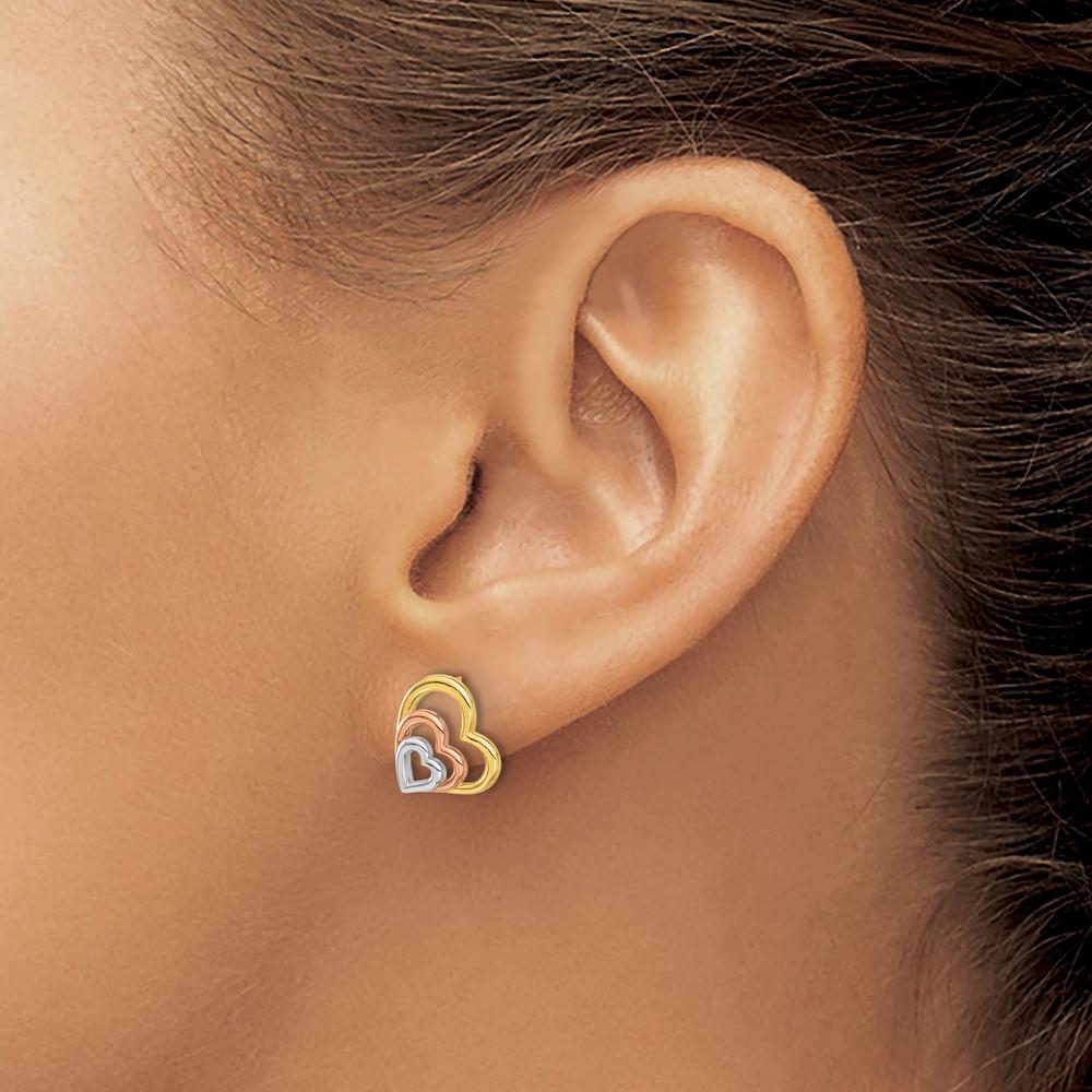 14K Yellow Gold Polished Heart Post Earrings with Rose and White Rhodium Accents by 0