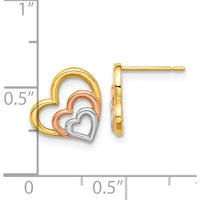 14K Yellow Gold Polished Heart Post Earrings with Rose and White Rhodium Accents by 0
