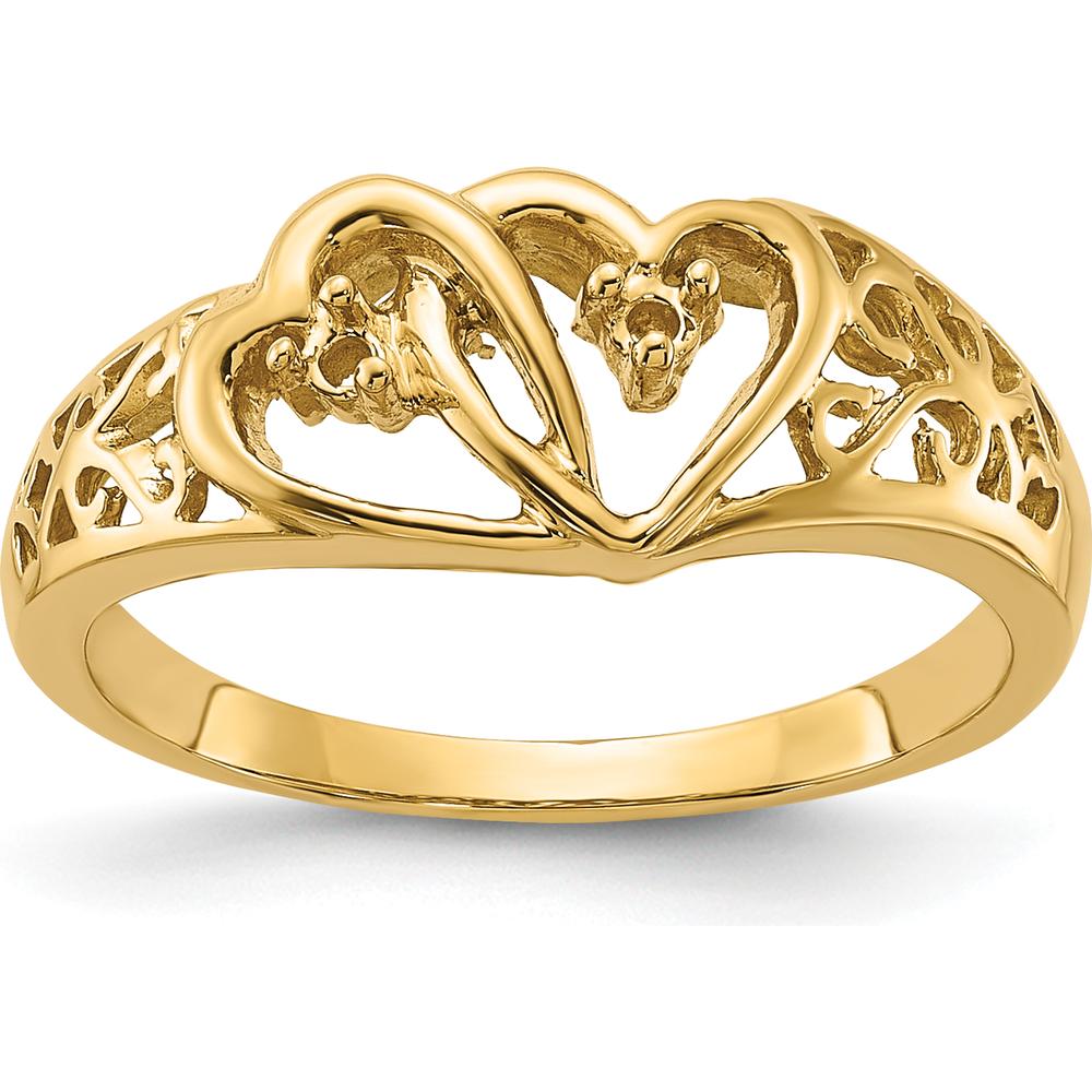 14K Yellow Gold Polished Heart Ring Mounting - Customizable for Diamonds or Gemstones by Oro Pregiato