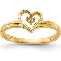 14K Yellow Gold Polished Heart Ring Mounting for Custom Gemstones - 2mm Band Width by Oro Pregiato