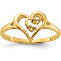 14K Yellow Gold Polished Heart Ring Mounting with 0.03 Carat Diamond Space by Oro Pregiato