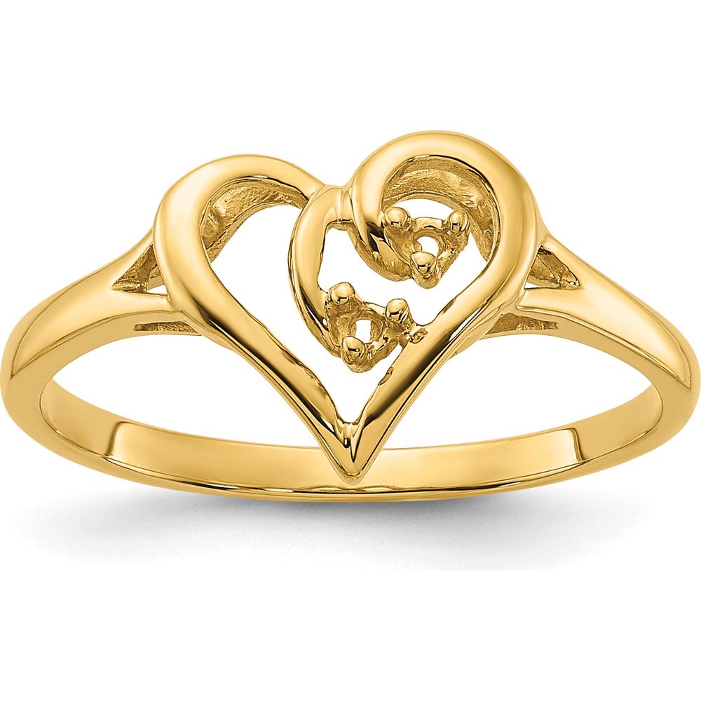 14K Yellow Gold Polished Heart Ring Mounting with 0.03 Carat Diamond Space by Oro Pregiato