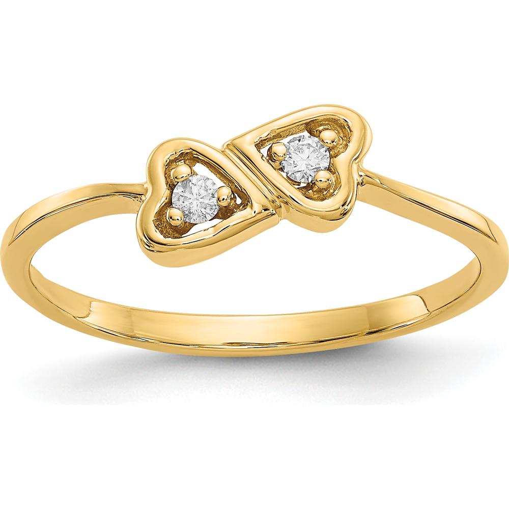 14K Yellow Gold Polished Heart Ring with 2 Round Diamonds - 0.05 Carat Total Diamond Weight by Monteluci Fine Jewelry