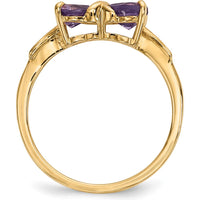 14K Yellow Gold Polished Heart-Shaped Amethyst Bow Ring - 2 x 0.5 Carat Amethyst by Oro Pregiato